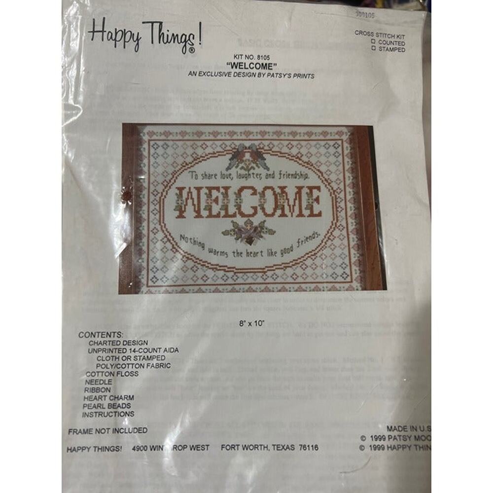 Vintage NWT Patsy's Happy Things "Welcome" Counted Cross-stitch Picture 8 x 10